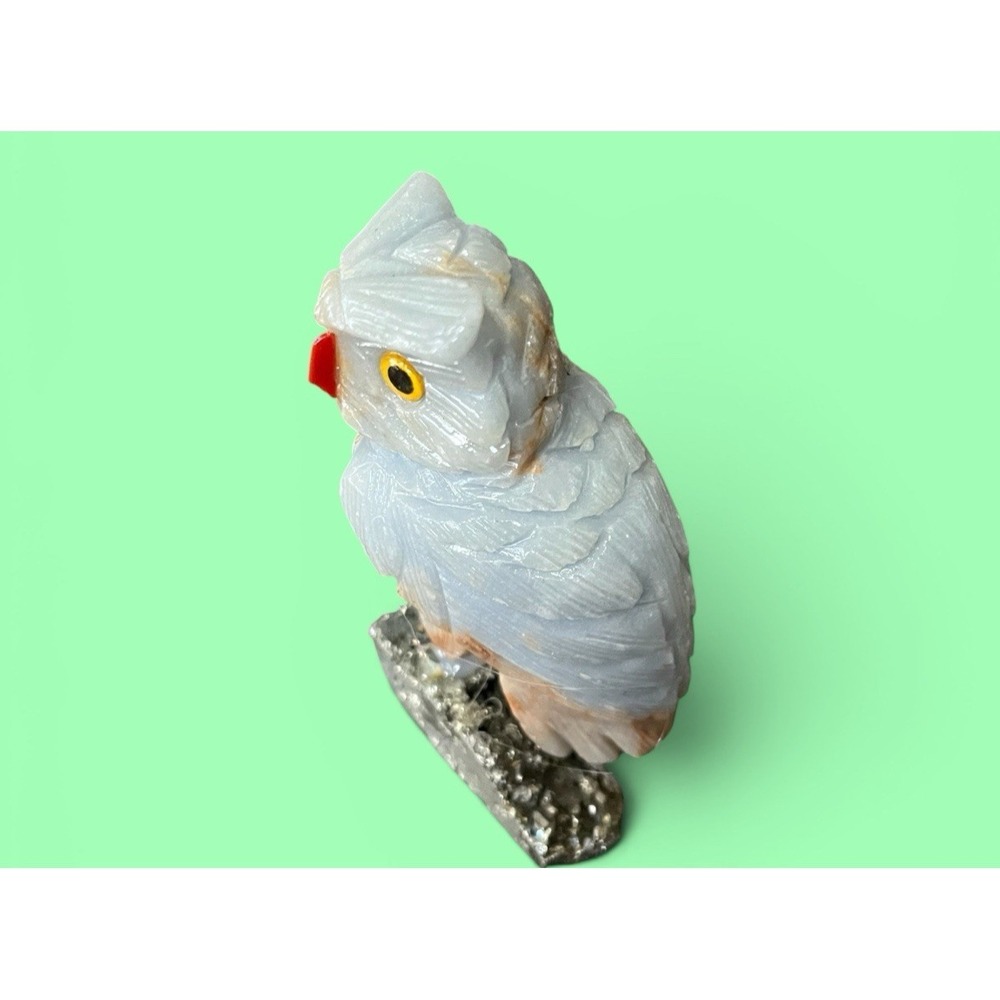 Peruvian Peru Stone Rock Owl Bird Figurine Hand Carved Mineral Art Fools Gold - Picture 9 of 9